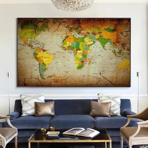 Canvas Painting Posters Prints Vintage World Map Picture Poster Wall Art Picture Quadro Living Room Home Decorative Paintings