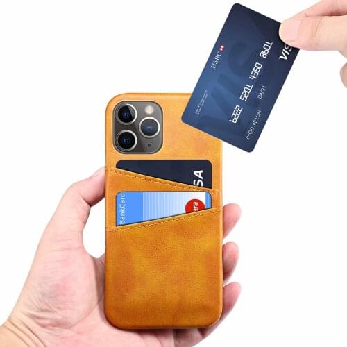 Dual Card Slots Simple Plain Leather Back Cover Case For iPhone 6 6s 7 8 Plus SE X XR XS 11 12 Pro Max Mini Hard Phone Shell
