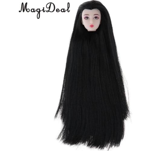 1/6 BJD Head Sculpt with Long Black Hair Doll with Make-up DIY Parts Making Supplies