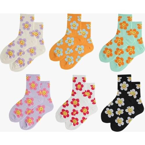 Cute Smiley Face Socks Womens Spring and Summer Simple Taiyanghua Tube Socks College Style Candy-Colored Cotton Socks Fashion