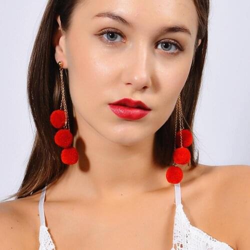1Pair 3 Pompoms Plush Ball Multilayer Long Dangle Ear Drop Fashion Women Jewelry Cute Bohemian Wedding party Earring Accessory