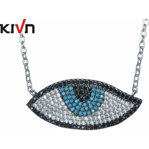 KIVN Fashion Jewelry Spiritual Pave Greek Turkish Blue eye CZ Cubic Zirconia Pendant Necklace for Women Promotion Birthday Gifts