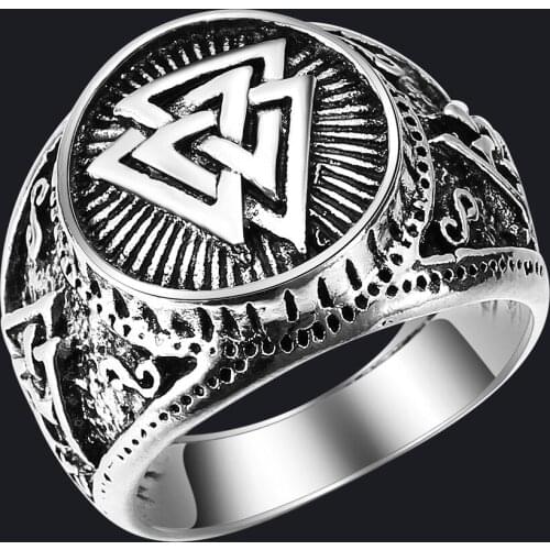 WANGAIYAO Nordic Opera Viking Odin Logo Mens Retro Ring