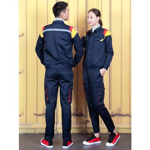Spring Autumn Mens Coveralls Long Sleeve Jacket Long Trousers 2pcs Set Wearable Customize Navy Gray Workshop Uniforms C2