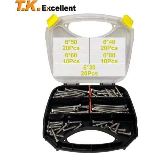 316 Stainless Steel Hex Head Lag Bolts Wood Screws Assortment kit 80 pcs