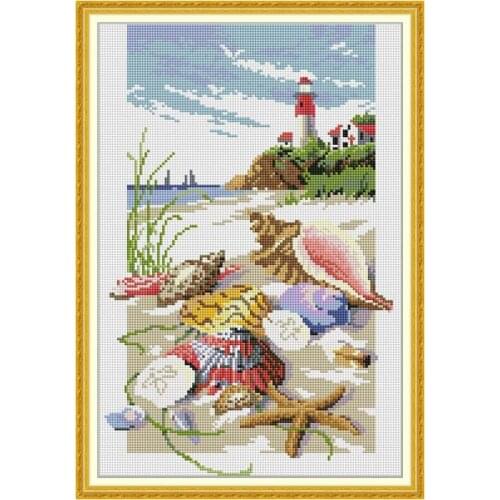 Lighthouse Shell 5D DIY Full Round or Square Diamond Painting Cross Stitch Kits Mosaic Diamond Embroidery Home Decoration Gifts