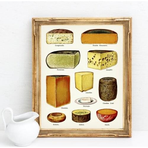 Kitchen Wall Decor Types Of Cheese Chart Poster Prints Cheese Vintage Wall Art Canvas Painting Picture Dining Room Decorative