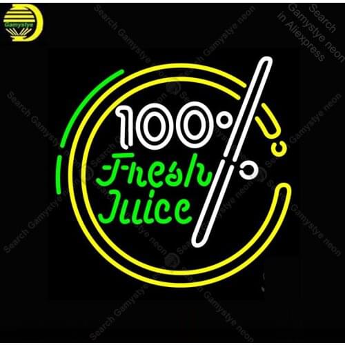 Neon sign For 100 Percent Fresh Juice Neon Bulb sign Business display Iconic Handcraft Lamp advertise Letrero enseigne lumine