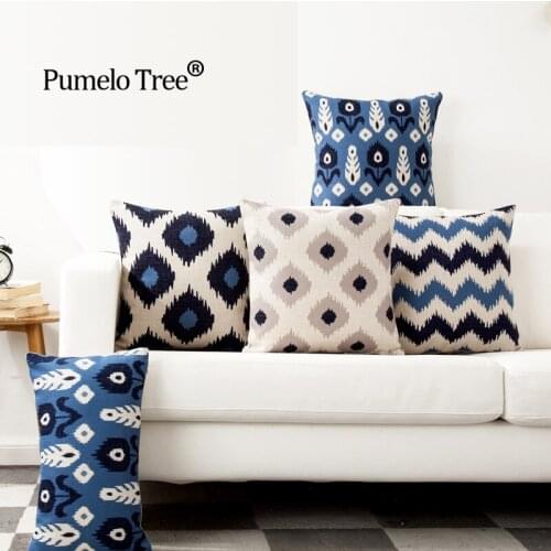 Nordic Color Geometry Blue Stripe One Side Printing Home Decor Sofa Car Seat Decorative Cushion Cover Pillow Case Capa Almofada