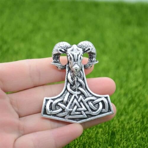 Nostalgia Viking Goat Pendant Necklace Thor Hammer Mjolnir Jewelry Scandinavian Norse Valknut Colar Feminino