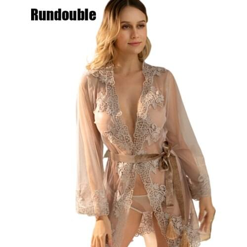 New Sexy Womens Nigtdress Lingerie Transparan Summer Sexy Ladies Bride Robes Satin Silk Lace Night Wear Gown Sleepwear