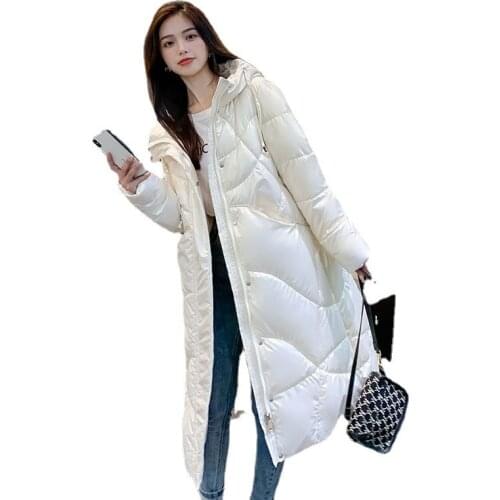 2021 Winter New Korean Slim Coat Ladies Fashion Casual Loose Outwear Solid Color Long Hooded Down Cotton Coats Female JD1608