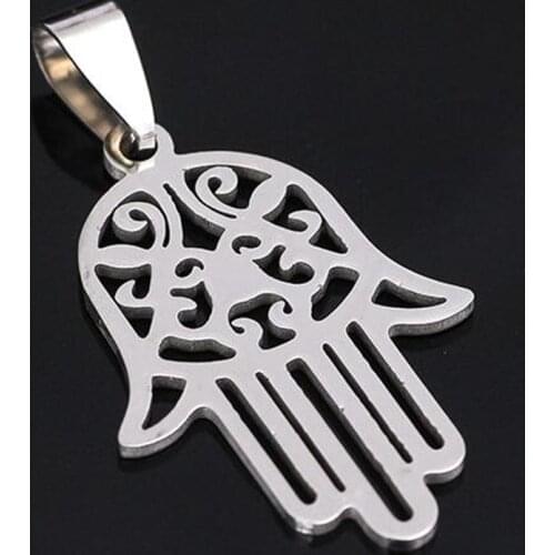 New Stainless Steel Fatima Hand Evil Eye Pendant Bead Chain Arabic Muslim Christian Amulet Lucky Charm Jewish Jewelry