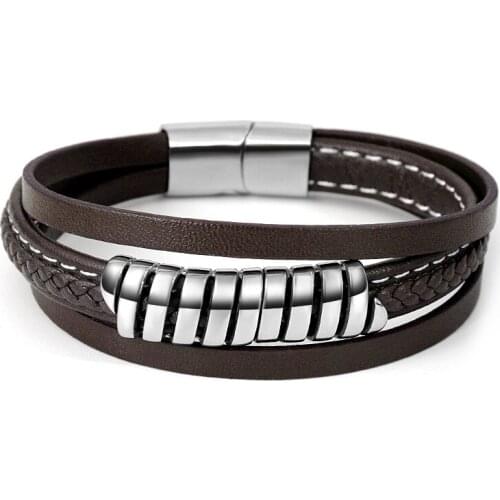 New Fashion Classic Leather Bracelet Men Luxury Multilayer Braied Rope Wrap Bracelet For Men Clasp Wristband Handmade Jewelry