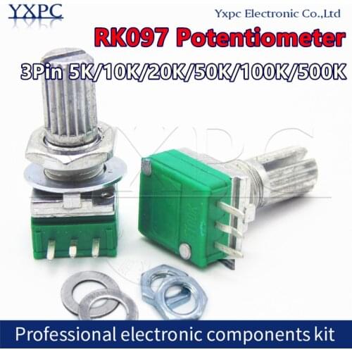 5pcs RK097 potentiometer RK097N B5K 10K 20K 50K 100K 500K B5K with switch audio 3pin shaft 15mm amplifier sealing potentiometer