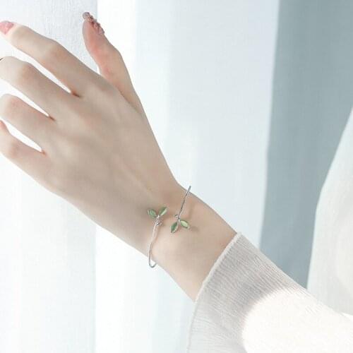 Simple wind 925 sterling silver bud bracelet literary retro leaf gift Sen line fresh niche leaf bracelet girl