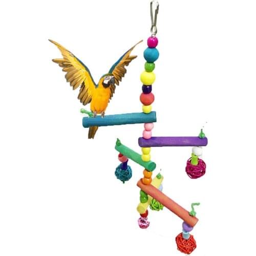 Bird Colourful Wood Climbing Ladder Parrot Hanging Swing Toy for Budgies Parakeet Cockatiel Conure Lovebird Finch African Grey