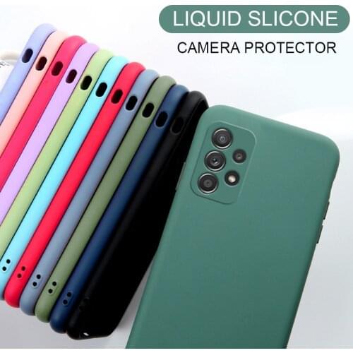 Luxury Liquid Silicone Phone Case For Samsung Galaxy A52 A72 A42 5G A12 A02 Camera Lens Protection Soft TPU Bumper Back Cover