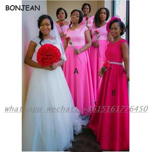 Pink Bridesmaid Dresses 2021 A Line Satin Sleeveless African Bridesmaid Dress Plus Size for Women Wedding