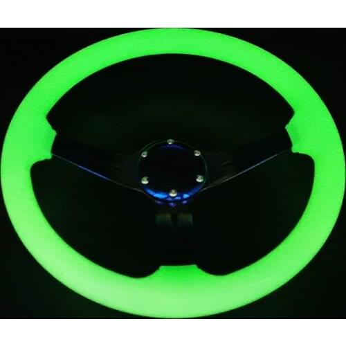 New 350mm 14inch Acrylic Racing drift Modified Luminous Glow Steering Wheel Universal 70MM Deep Grilled Blue NEO Chrome ABS Wood
