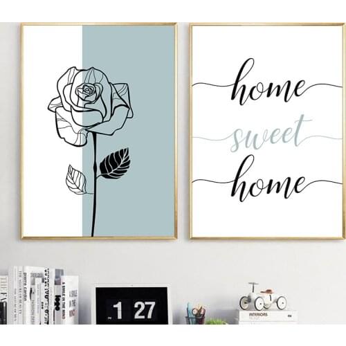 Nordic Home Sweet Home Quote Poster Canvas Paintings Rose Flower Wall Art Paintings Pictures for Living Room Home Decor CH118