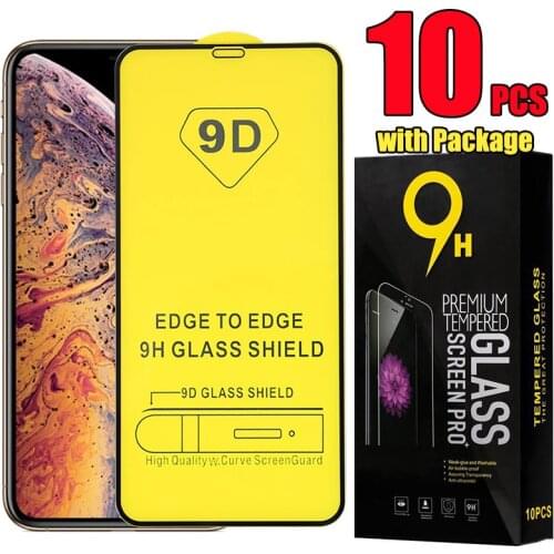 10pcs 9D Full Glue Tempered Glass 9H Flim Screen Protetcor For iPhone 13 Pro Max 12 Mini 11 XS XR X 8 7 6 Plus SE With Package