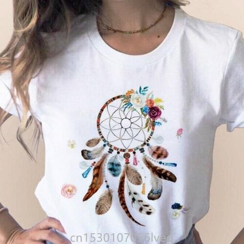 Womens T-shirt Flower Dreamcatcher T-shirt Harajuku O-neck top womens Kawaii Street summer casual clothing,Drop Ship