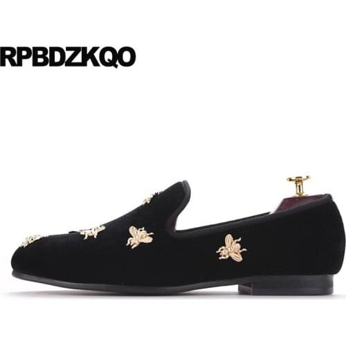Plus Size Metal Party Prom Popular European Black 47 11 Custom Bee Loafers Smoking Slippers Brand Runway Velvet Casual Shoes Men