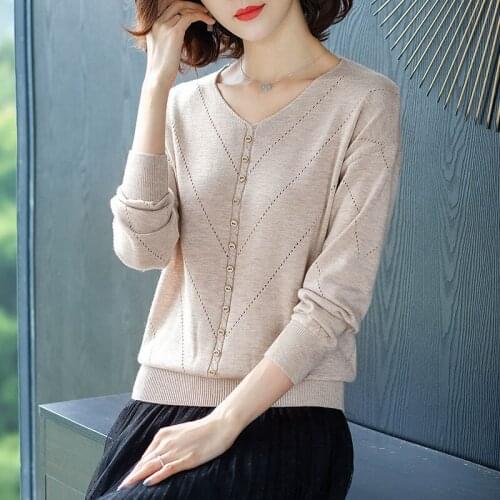 Knitting long sleeve V-Neck sweater Women Fashion elegant big Size loose sexy Pullovers female 2021 new Korean solid spring tops