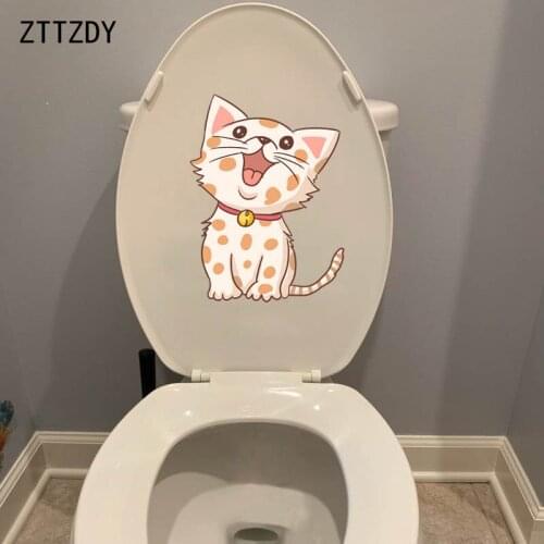 ZTTZDY 15.8*21CM Happy Cat Kids Rooms Wall Decor Decals Funny WC Toilet Seat Stickers T2-0016