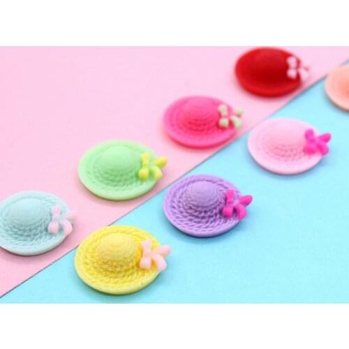 10 Pcs Embellishments Bright Color Vivid Resin Straw Hat Miniature Toy for Cake