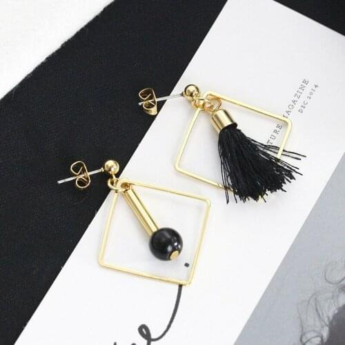 12 Pairs/Lot Hollow Tassel Stud Earrings Imitation Pearls Asymmetric Geometric Earring For Women Gold Silver Color Statemen Ear
