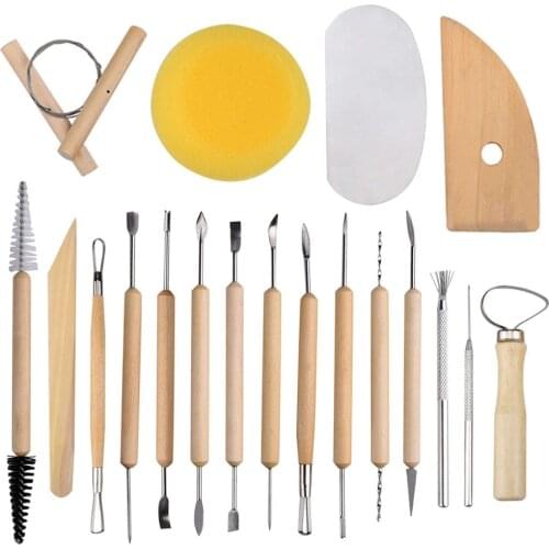 19pcs/set Professional DIY Kits Wooden Handle Pottery Tools Ceramic Clay Sculpting Carving Shapers Modeling hand Tools