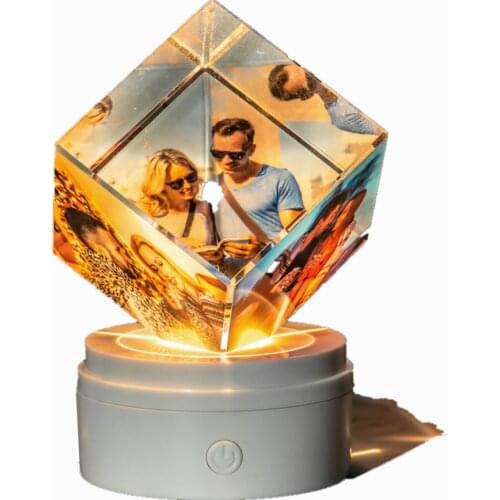 3d Rotating Base Diy Crystal Photo Frame Night Light personalized Wedding Anniversary Birthday Mom Valentines Day Lover' Gift