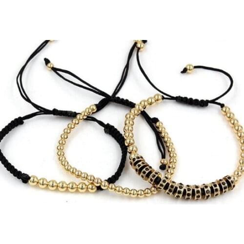 4mm 3PCS/Lot igh4 gold silver Copper cz zircon cubic zirconia elastic ball bead crown Punk Macrame Charm Bracelet Bangles