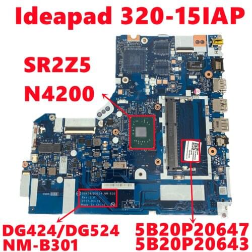 5B20P20647 5B20P20643 For Lenovo Ideapad 320-15IAP Laptop Motherboard DG424/DG524 NM-B301 With SR2Z5 N4200 CPU Fully Tested OK