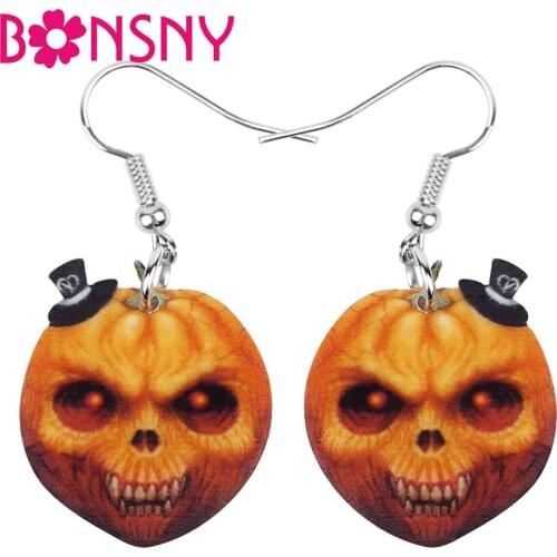 Bonsny Acrylic Halloween Anime Demon Devil Pumpkin Earrings Drop Dangle Jewelry Women Girls Teen Gift Accessory Party Decoration