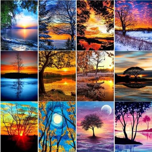 DIY 5D Diamond Painting Sunset Scenery Diamond Embroidery Autumn Scenery Cross Stitch Scenery Full Square Round Drill Home Decor