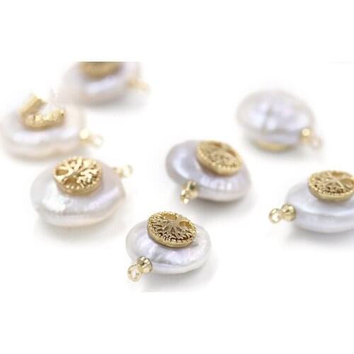 White coin freshwater pearl coin unique zircon pendant for DIY jewelry making loose beads FPPJ wholesale nature