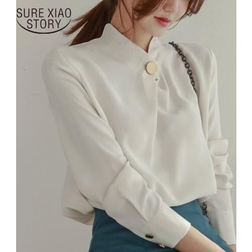 Blusas mujer de moda 2021 women blouse and tops chiffon blouse white shirt fashion ladies tops Solid Stand blusa full 1478 45