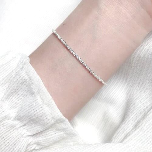 Thin stamped silver plated Shiny Chains Bracelet For Women Girls Friend Jewelry Korean Fashion Trendy Jewelry
