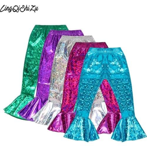 Mermaid Scale Pants Summer Autumn Baby Girls Leggings Skinny Full Pants Leggins Girl Clothes Beach Wear 3-9Y 0301
