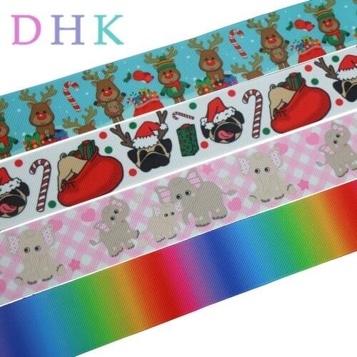 DHK 1.5'' 10yards christmas elephant gradient printed grosgrain Ribbon Accessory hairbow headwear decoration DIY 38mm B1718