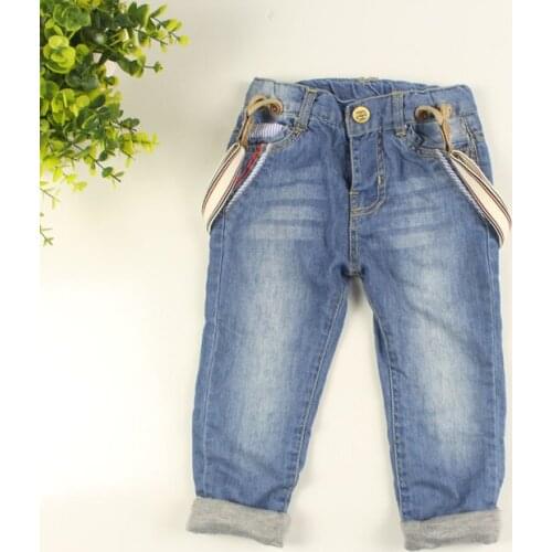 Baby Boys Double-fabric Suspender Denim Jeans Boys Cotton Denim Jeans Child Spring Autumn Casual Long Pants Soft Trousers