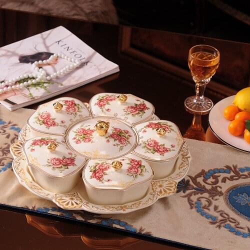 European dried fruit tray latticed fruit tray with cover melon seed box candy box living room modern creative ceramic fruit tray