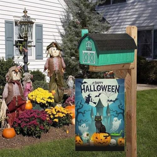 Halloween Garden Flag Pumpkin Bat Castle Ghost Pattern Flag Double-Sided Printing Halloween Decoration Candle Unicorn Friends