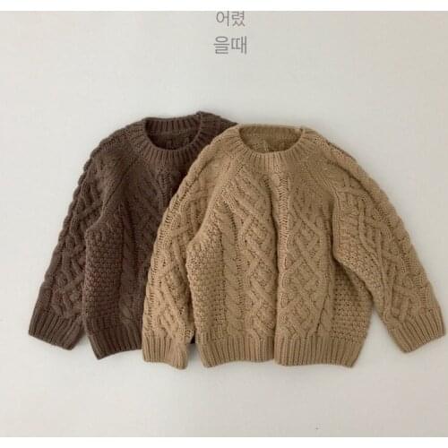 Coffee Khaki Kids Sweaters Spring Winter Baby Boys Girls Warm Knitted Bottoming Thicken Childrens Clothes Top High Quality