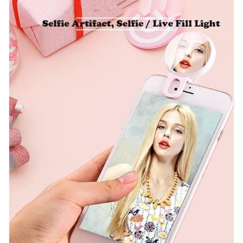 Usb Led Selfie Ring Portable Mini Round Mobile Phone Tablet Timer Clip For Beauty Photography Fill Lights Enhancing Rechargeable
