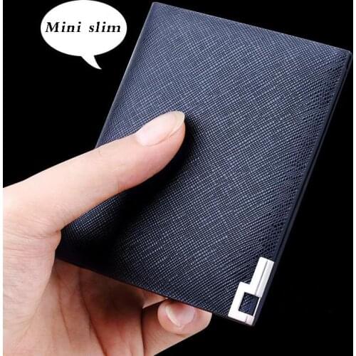 Mini Leather Mens wallet short ultra thin card holder multi function fashion vertical card bag high grade brand purse