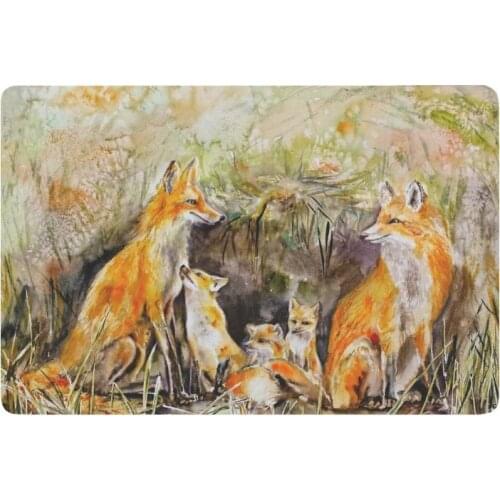 Oil Painting Anti-slip Door Mat Home Decor, Cute Animal Foxes Family Indoor Outdoor Entrance Doormat Rubber Backing